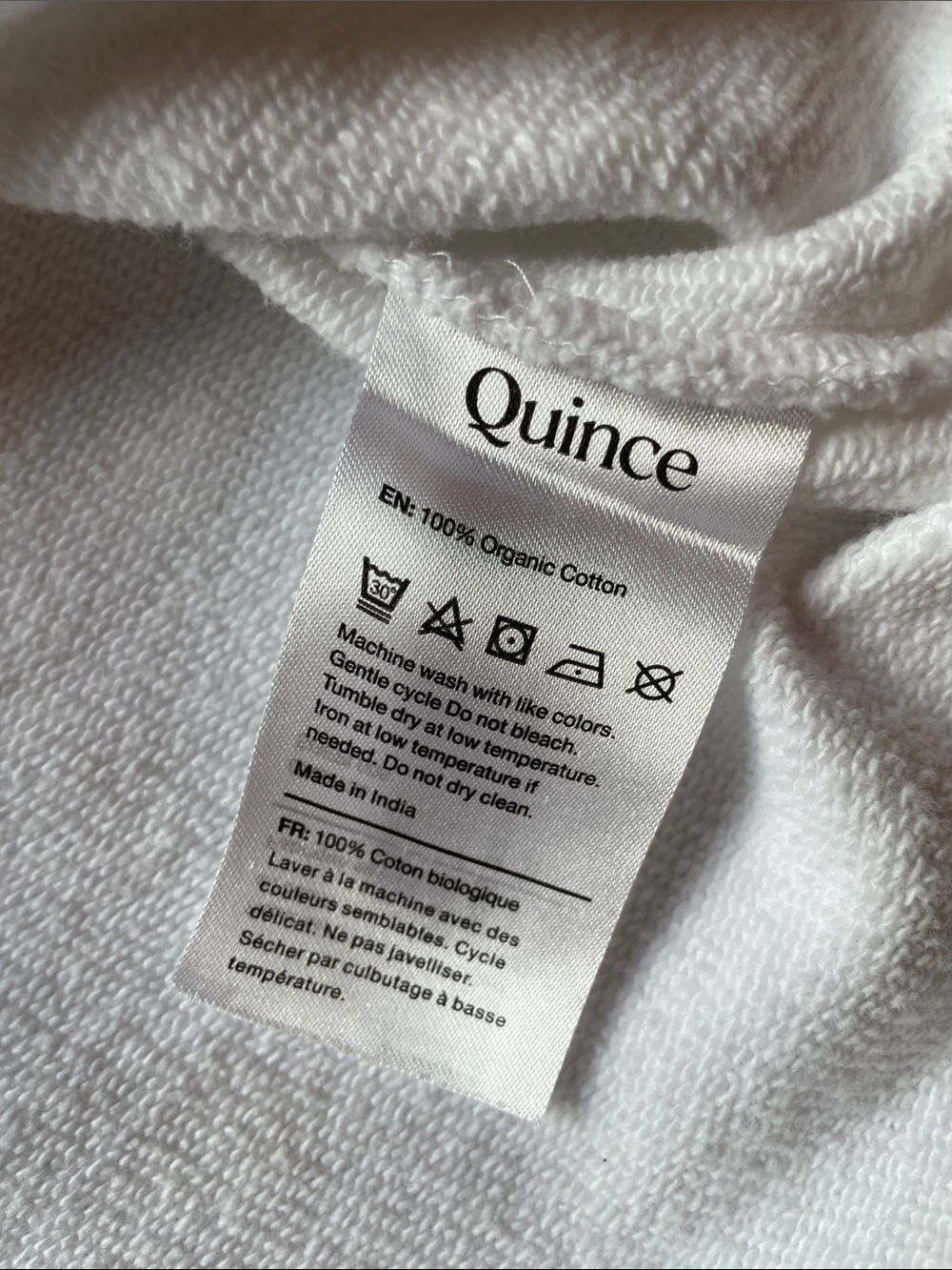 Quince Organic Cotton White Pullover Sweatshirt Relaxed Collared V-Neck Sz M - Picture 7 of 9